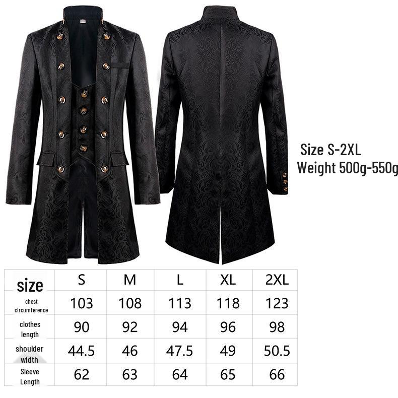 Men's Solid Color Steampunk Retro Stand Collar Coat for Halloween