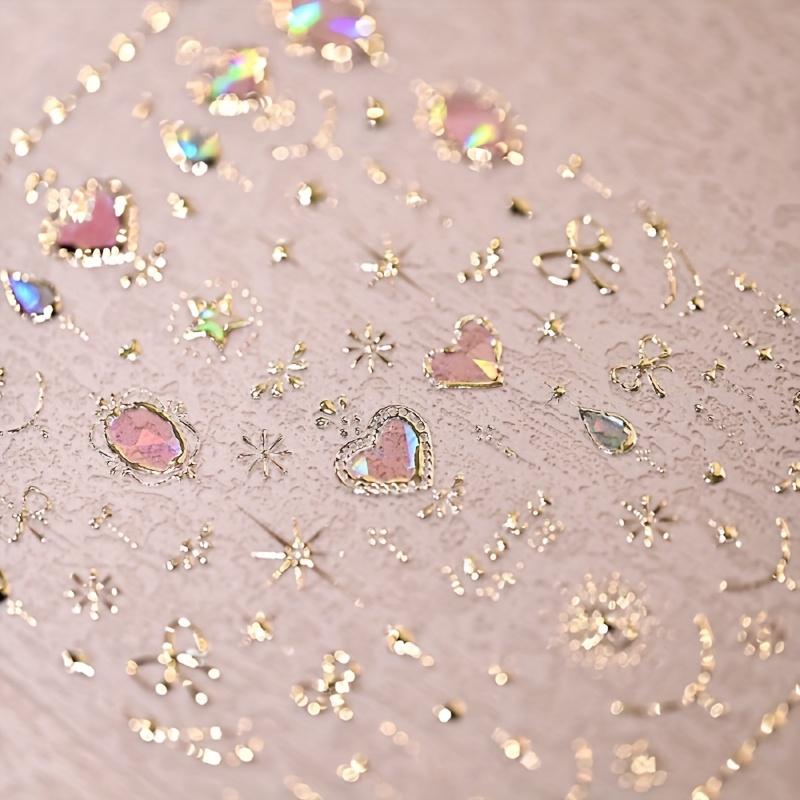 1pc Sweetheart Princess Baroque Nail Stickers Self-Adhesive Reusable Nail Art Decals with Heart, Star & Butterfly Rhinestone Nail Designs