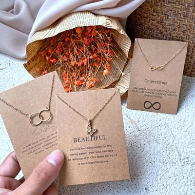 Dames Charm Legering Strass Ketting Stijlvolle Vlinder Dubbele Ring Oneindig Vormige Sleutelbeenketting