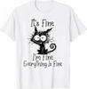 T-shirt Chat drôle "Ça va, je vais bien", T-shirt graphique avec citation sarcastique, Blanc