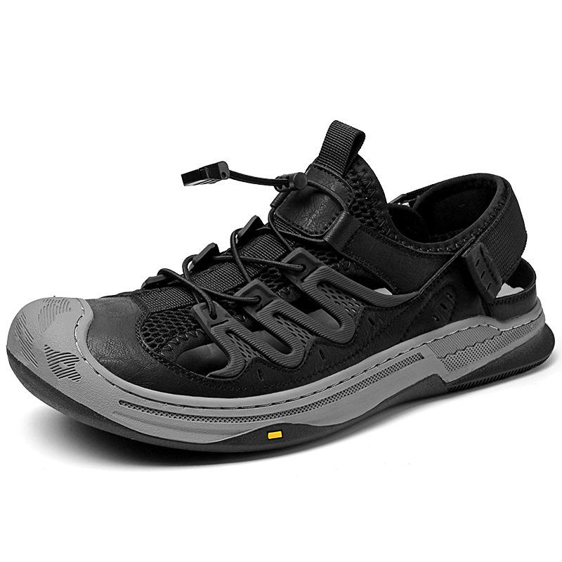 

2025 summer new men s shoes fashion casual sandals men s versatile trend trache baotou light wear-resistant soft sole 38 чёрный