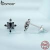 BAMOER Real 925 Sterling Silver Black White CZ Star Stud Earrings For Women European Gothic Ear Studs Wedding Party Jewelry Gift