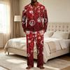 Kerstpyjamaset voor heren met knopenhemd en rechte broek, Casual print nachtkleding tweestukken outfit, Feestelijke loungewear voor de feestdagen
