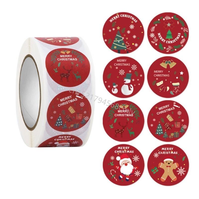 500pcs/roll Merry Christmas Stickers 8 Designs Round Holiday Label Sticker DIY Gift Box Baking Cards Envelope Stationery 6XDE