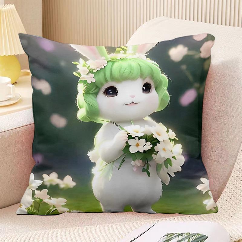 Schlafzimmer Wohnzimmer Quadratische Kissenhülle Niedlicher Hasen-Druck Dekorative Kissenhülle