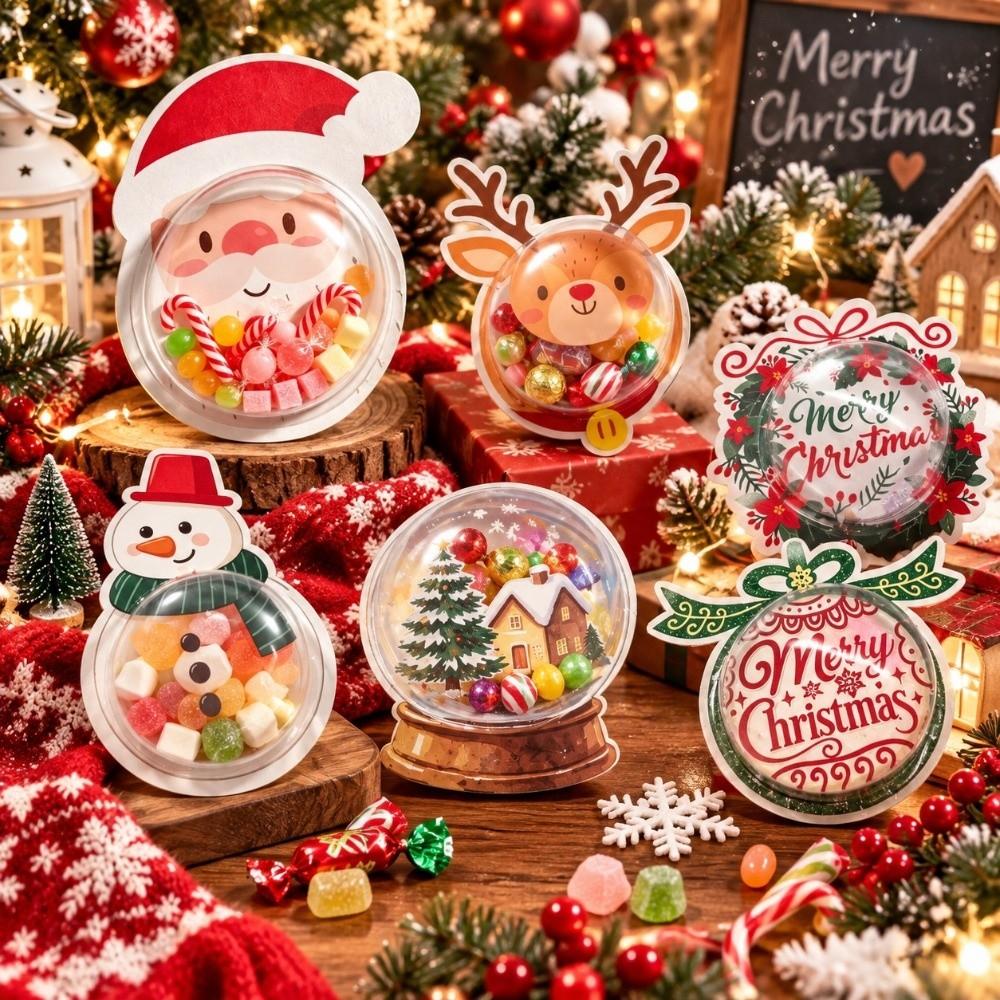 6 pcs Clear Plastic Halloween Candy Box Santa Claus DIY Gift Box Snack Packaging Box  Christmas