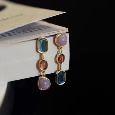 1 Pair Women Earrings Geometric Gift Dainty High-class Colored Natural Stones Dangle Fashion Jewelry