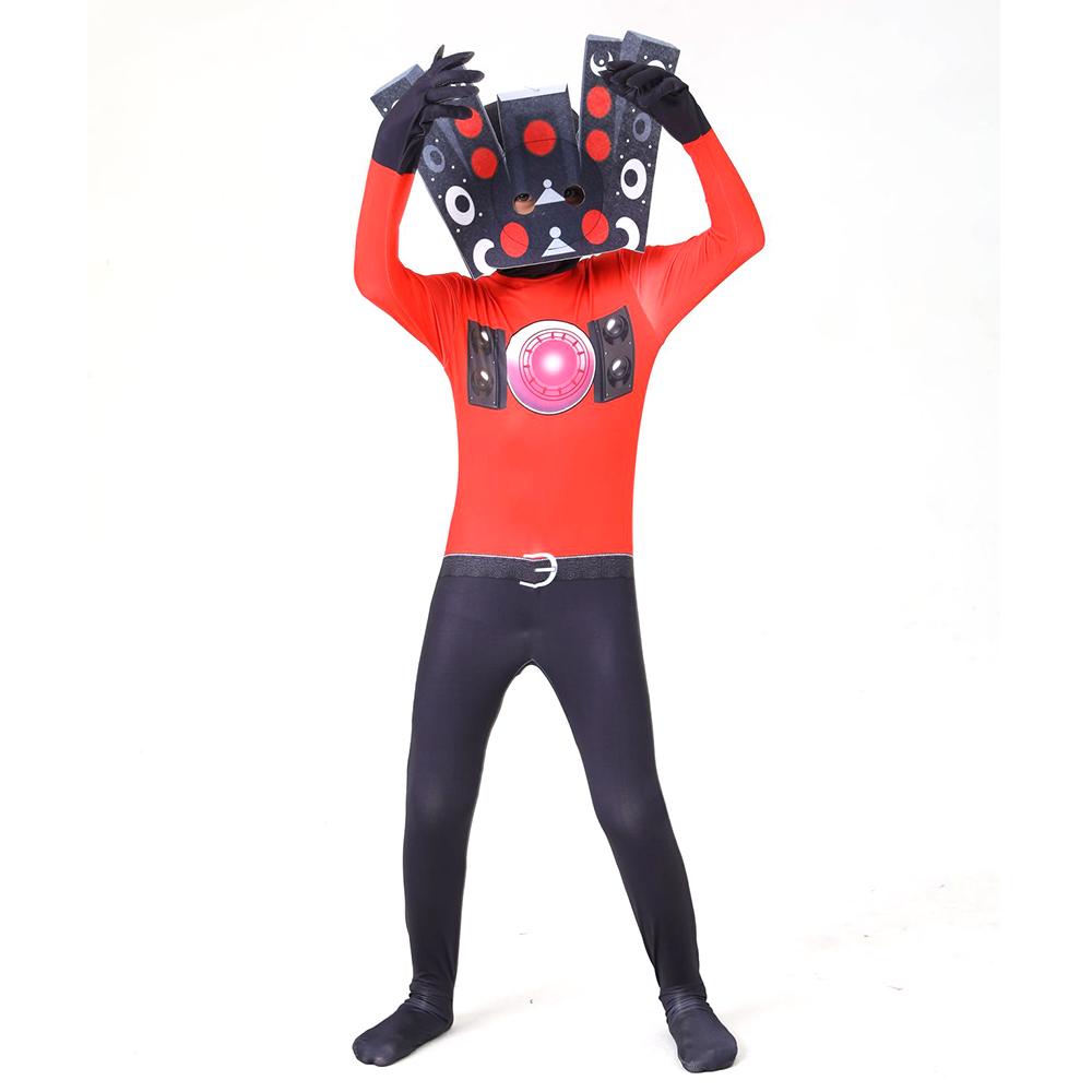Spel Skibidi Toilet Cameraman Camera Speaker TV Toilet Man Jumpsuit Kinderen Volwassene Hoofddeksel Jumpsuit Halloween Kostuum 140 red