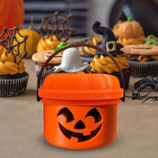 Halloween Pumpkin Bucket Miniature Design Pumpkin Orange Bucket Mini Storage Containers Festive Halloween Decoration