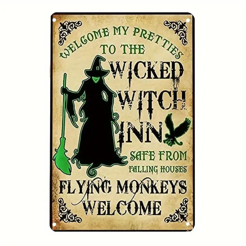 Vintage Witch Metal Tin Sign Wall Decor Retro Black Cat Witchy Art Signs for Home Decor Gifts