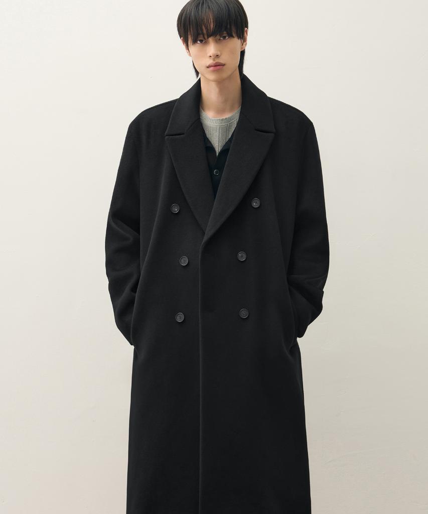 Draw Fit Premier Pure Cashmere Robe Double Coat [Black]