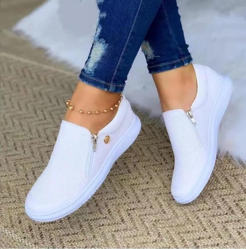 Sneakers Woman Vulcanize Shoes Casual Side Zipper Femme Tenis Luxury Tennis Feminino for Women 2026 Zapatos Mujer
