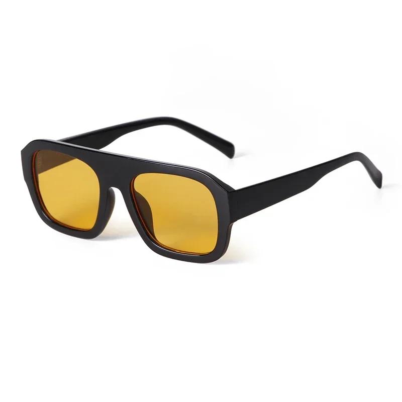 Vintage Yellow Oversized Square Sunglasses Women Men Luxury Designer Flat Top Tortoiseshell Sunglasses Lentes  Mujer S3917