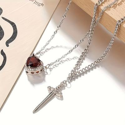 Romantic Couples Sword and Heart Pendant Necklace Set Jewelry Gifts