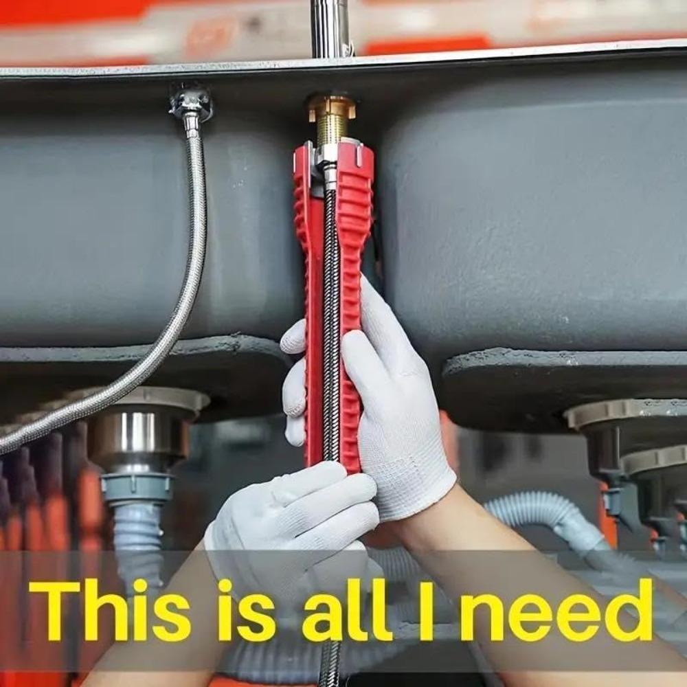 5 in 1 Multifunctional Sink Bathroom Wrench, Plumbing Installation Tool Household Water Pipe Faucet (Red)