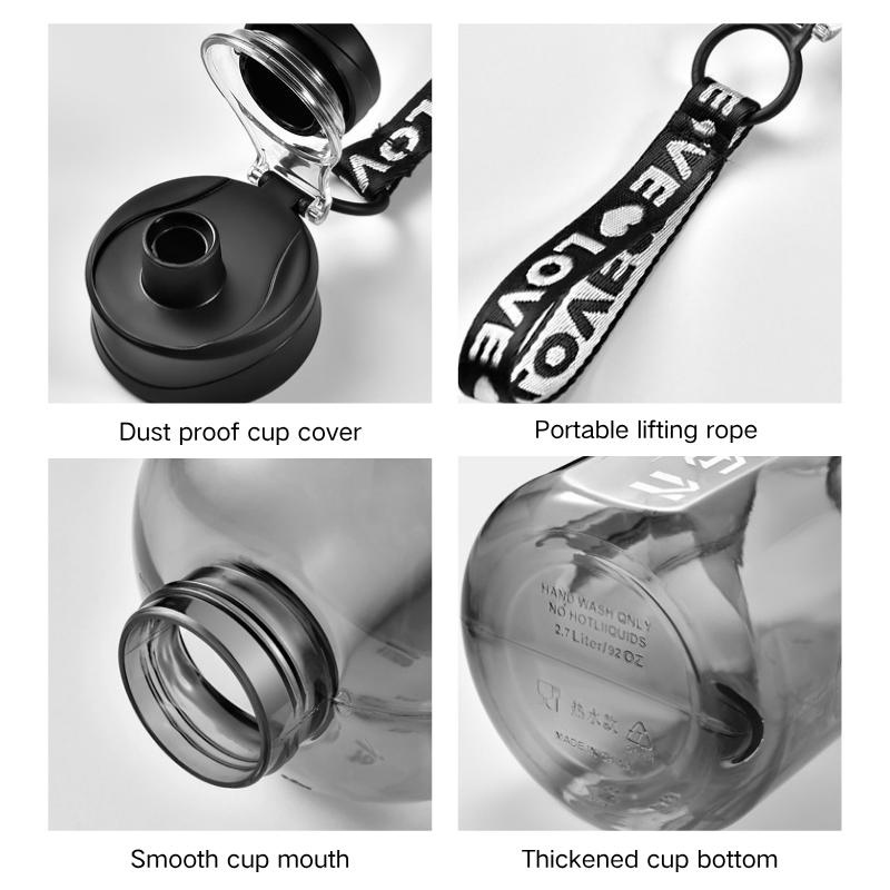 1.7/2.7L Sportwasserflasche mit großer Kapazität, Trinkflaschen aus Kunststoff mit Zeiteinteilung, Outdoor-Camping, Wandern, Fitnessstudio, Wasserkocher für Männer