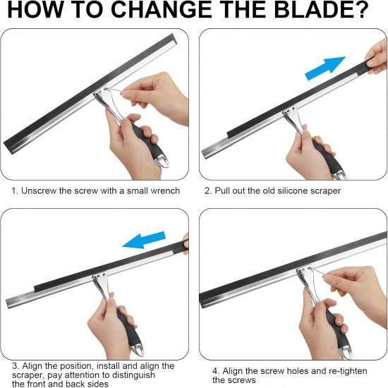 14 Inch Shower Squeegee Stainless Steel with Shower Door Hook and Adhesive Hook Glass Squeegee Bathroom for Doors, Bathroom, Windows, Kitchen, Mirror