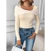 Autumn Winter Gentle U-neck Off Shoulder Knitted Sweater Women French Style Front Tie Patchwork Long Sleeve Slim Fit Pullover