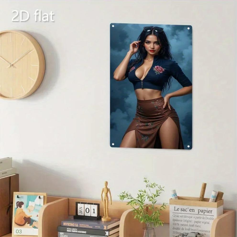 Retro Woman Metal Wall Art, Vintage Floral Portrait Iron Sign for Home & Bar Indoor Outdoor Decor