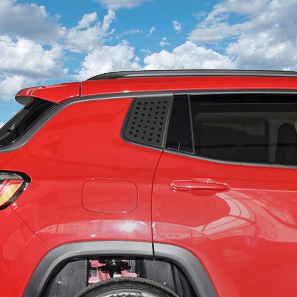 PVC Dekorativní Krycí Samolepky na Trojúhelníkové Sklo Zadních Dveří Auta pro Jeep Compass 4-Dveřový 2017-2026 Vnější Doplňky