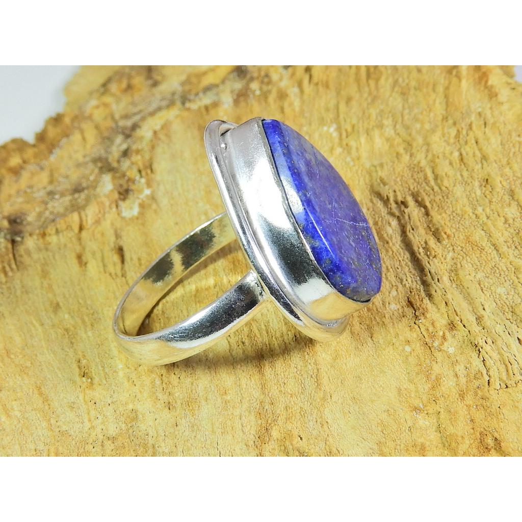 Natural Lapis Lazuli 925 Solid Sterling Silver Ring Size US-8 PG-203