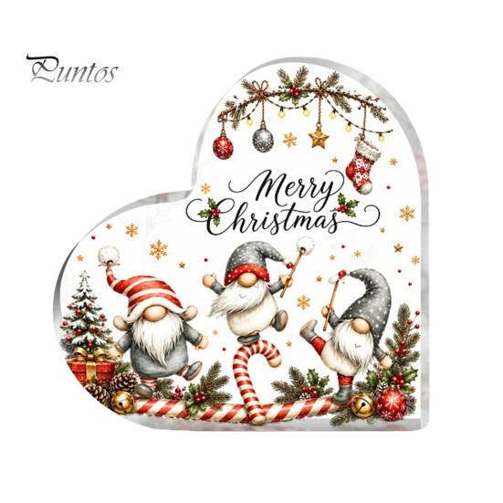 Heart Shaped Acrylic Gift Christmas Gnome Tabletop Decor, 2D Flat Holiday Ornaments Centerpiece with Love Design, Festive Room Ornament, for