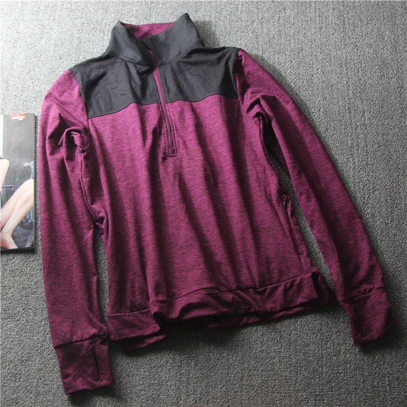 

Velvet Half Long-Sleeve Zipper Women Quick Dry Training Workout Clothes Wine Red M