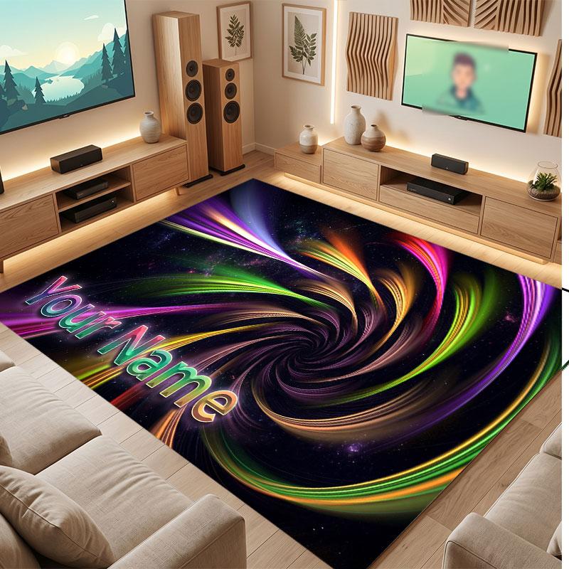 Fantasy Magic Theme Crystal Velvet Floor Rug Personalized Custom Name Text Warm Carpet Home Decoration