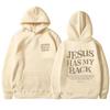 JESUS HAS MY BACK Velvet Hoodie Plain English Letter Slogan Print Kangaroo Pocket Drawstring Print Hoodie