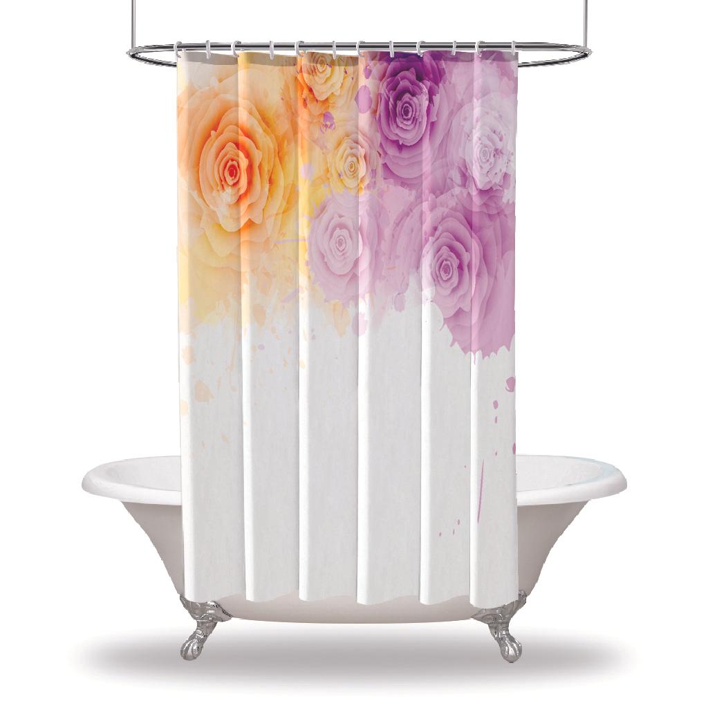 

Занавески для душа с цветочным принтом/водостойкие занавески для душа для украшения вашей ванной комнаты — акварельные розы в цвете фуксии и желтого цвета
