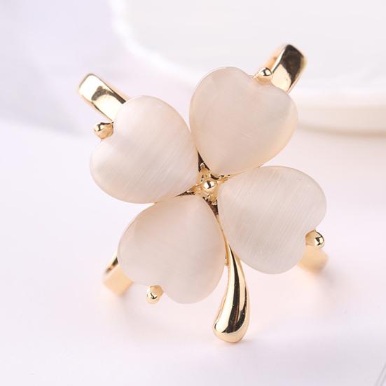 Anello Fermascarpe Quadrifoglio Anello Portascarpe Elegante con Pietra Occhio di Gatto Artificiale per Sciarpe, Foulard, Camicie da Donna