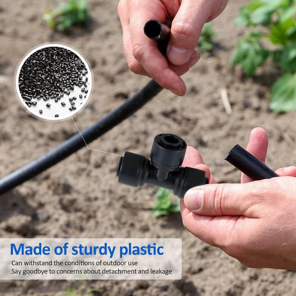 10Pcs Drip Irrigation Parts Quick Connect 1/4" Hose Tee Fittings Universal Irrigation Connectors for Garden Farm & Greenhou W9M4