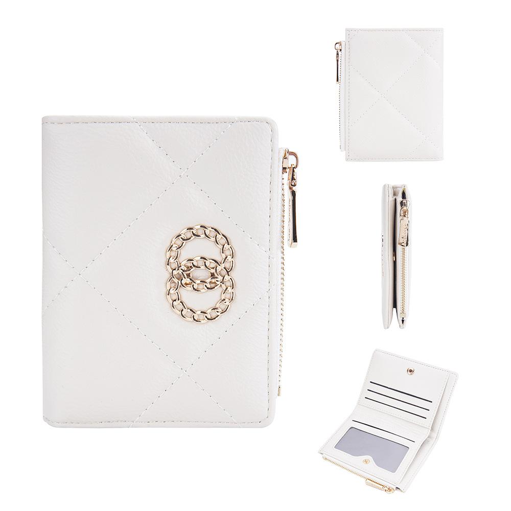 

Женский модный короткий кошелек с ромбами из искусственной кожи на молнии, женский кошелек для монет с несколькими картами белый