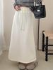Korean High-Waisted Drawstring Midi Skirt for Women, Early Spring Casual Slimming Fit