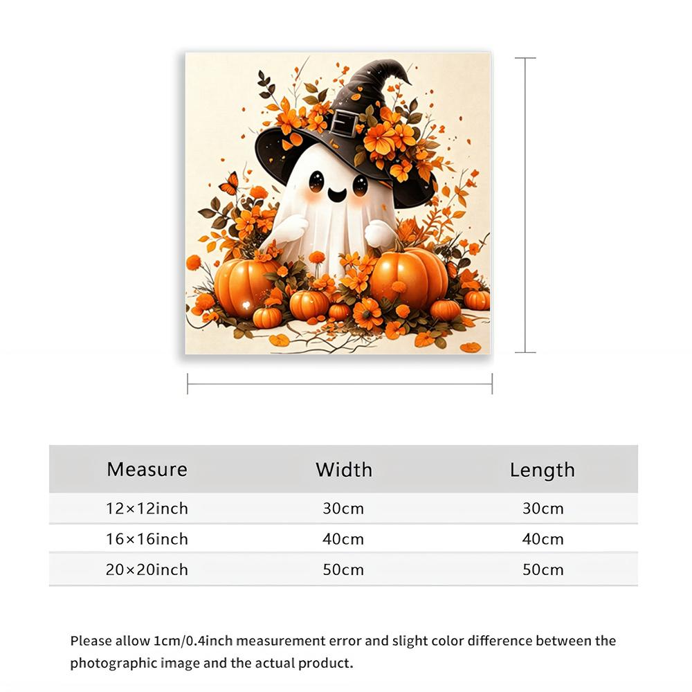 5D Diamond Painting Cute Ghost with Pumpkin Floral Hat DIY Craft Home Wall Decor Halloween Art Kits for Adults Beginners Room Decoration