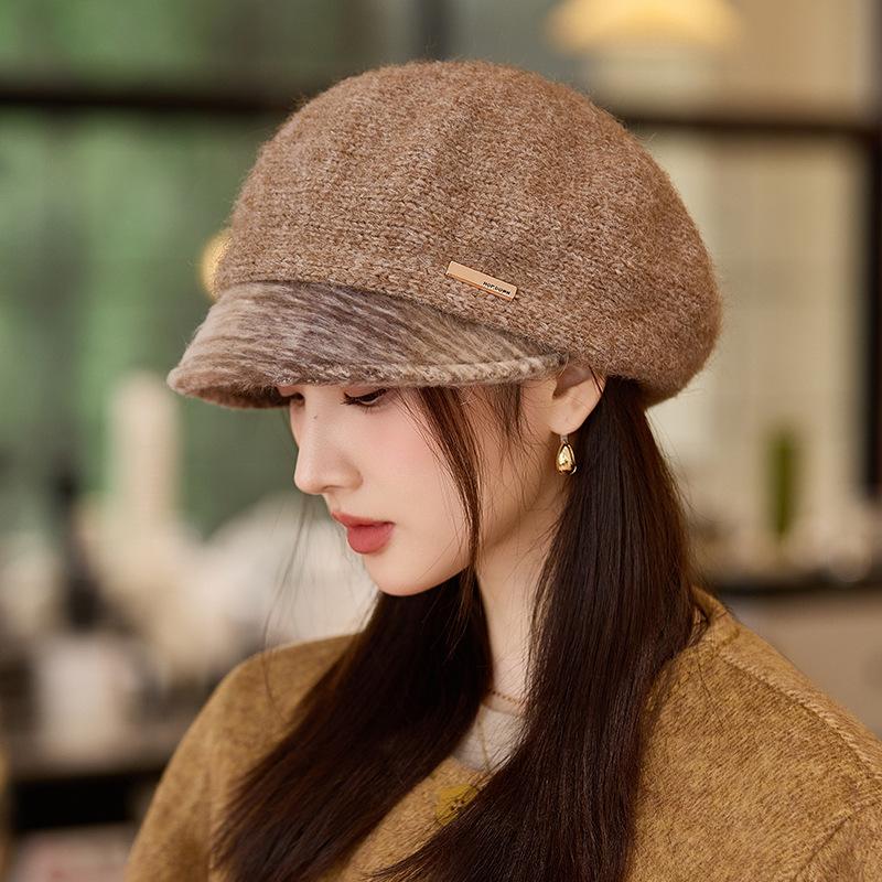 Autumn and Winter Elegant Woolen Beret Retro Casual Thickened Hat Outdoor Windproof Warm Painter Hat