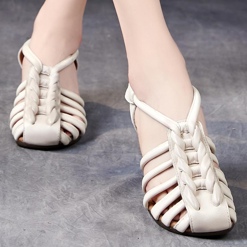 Fashion GKTINOO Women Sandals 2024 New Summer Retro Women Shoes Genuine Leather Buckle Strap Casual High Heels Handmade Ladies Sandals