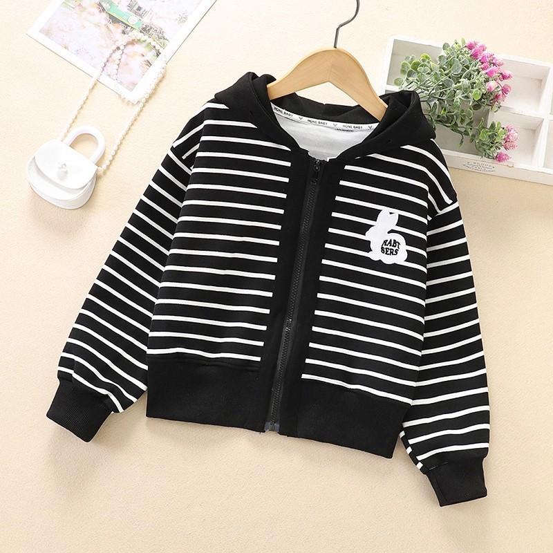 Stylish Striped Girls Jacket Spring Autumn Versatile Outerwear For Big Kids Fashionable Top