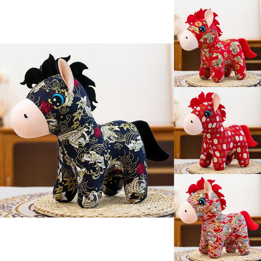 Cute Plush Horse Doll With Fish And Phoenix Print Design For New Year Decorations