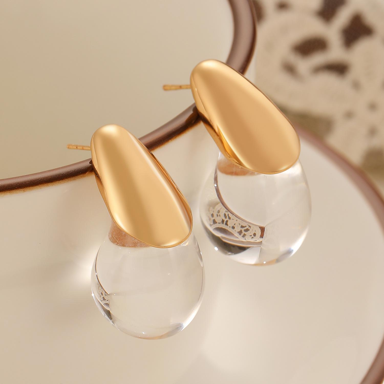 

European & American Fashion Teardrop Resin Earrings - Unique Transparent Design, Simple High-End Style, Perfect for Commuting