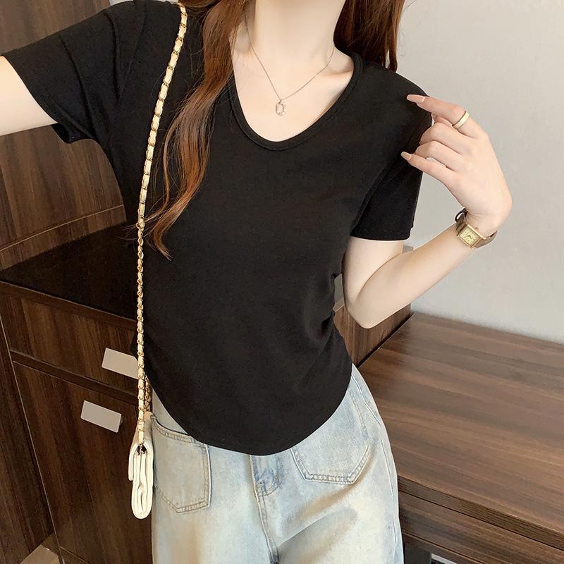 2026 Summer Plus Size Women s Korean Style Youthful Solid Color Ruffled Short Sleeve T-Shirt 4XL