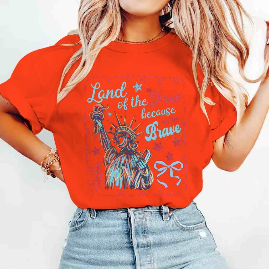 Terra dei Liberi Grazie ai Coraggiosi Magliette Maglietta del 4 Luglio Manica Corta Divertente Casual Top Estivi Abbigliamento Donna
