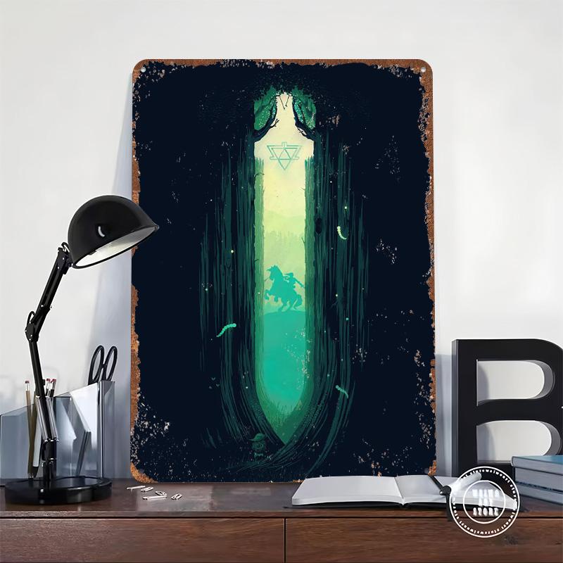 Hyrule Hero With Triforce Metal Poster Customized Wall Art Retro Vintage Tinplate Signs for Living Room Decoration Home Decor