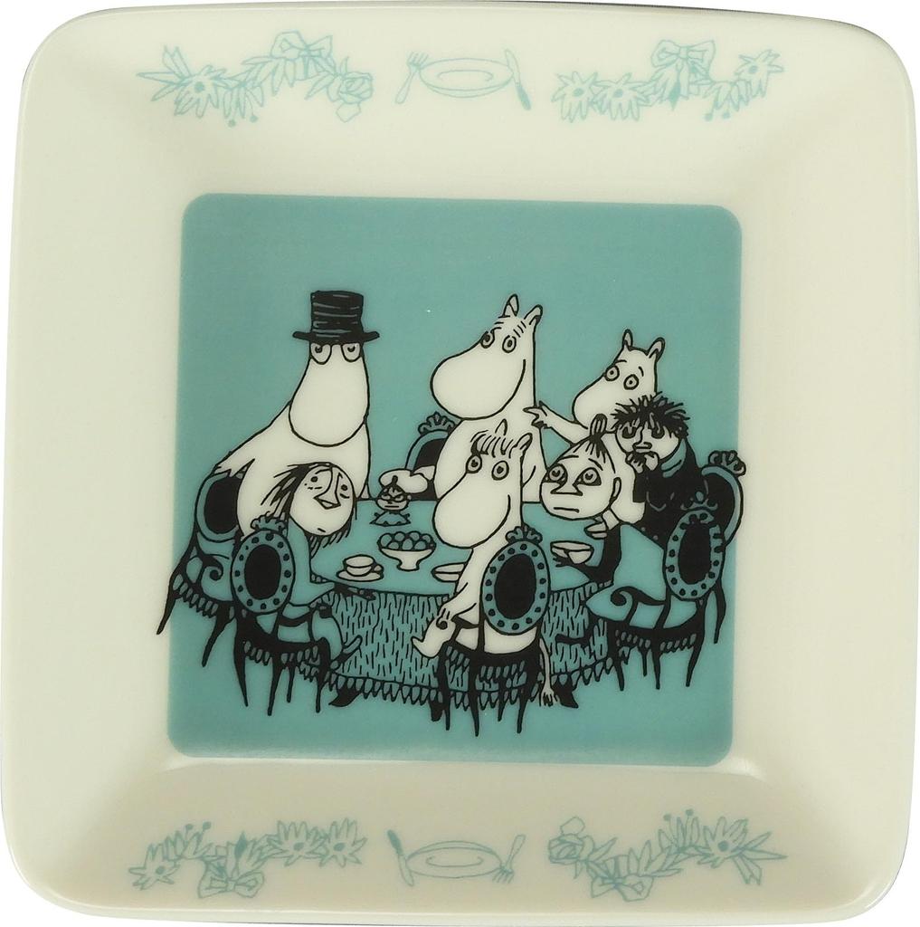 MOOMIN Small Square Tove Jansson Made In Plate, 12x12cm, Celebration, Blue, Japan, MM8005-512