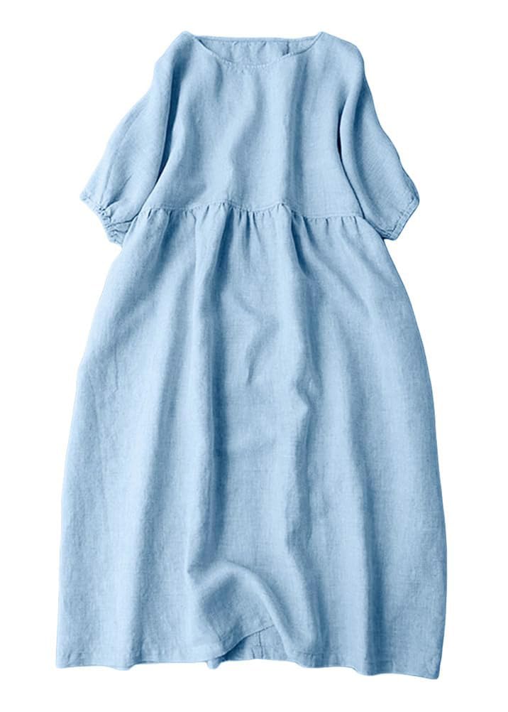 

Minesam Long Short for and Fall Light Women s Cotton-Linen Dress, Summer, Length, Sleeves, Flattering, Cute, Spring, Summer, (02 Blue, M)