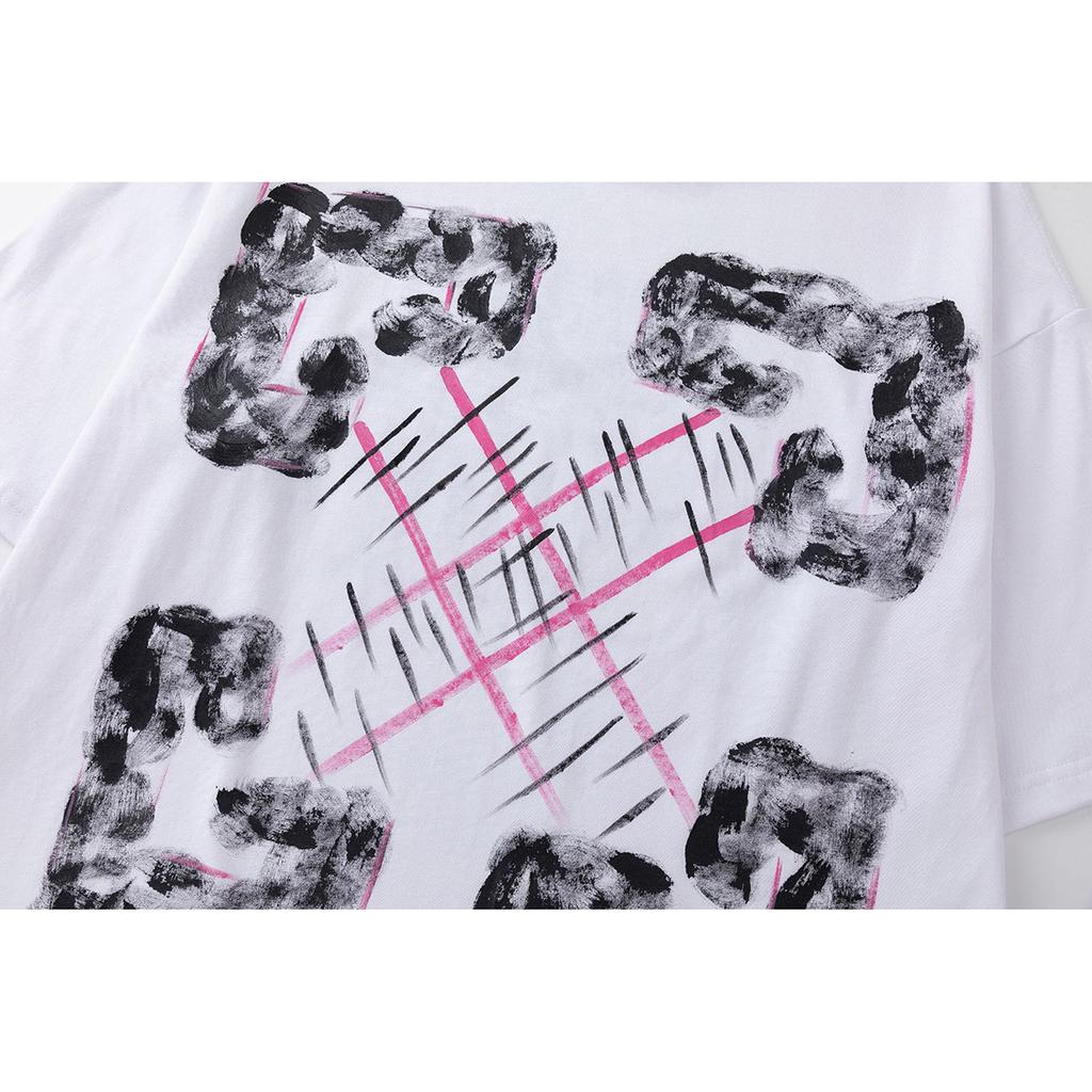 9056 Off-White Nowa Chmura Wzór Litery Strzałka Okrągły Dekolt Sweter Krótki Rękaw Koszulki Męskie i Damskie na Wiosnę i Lato 2025