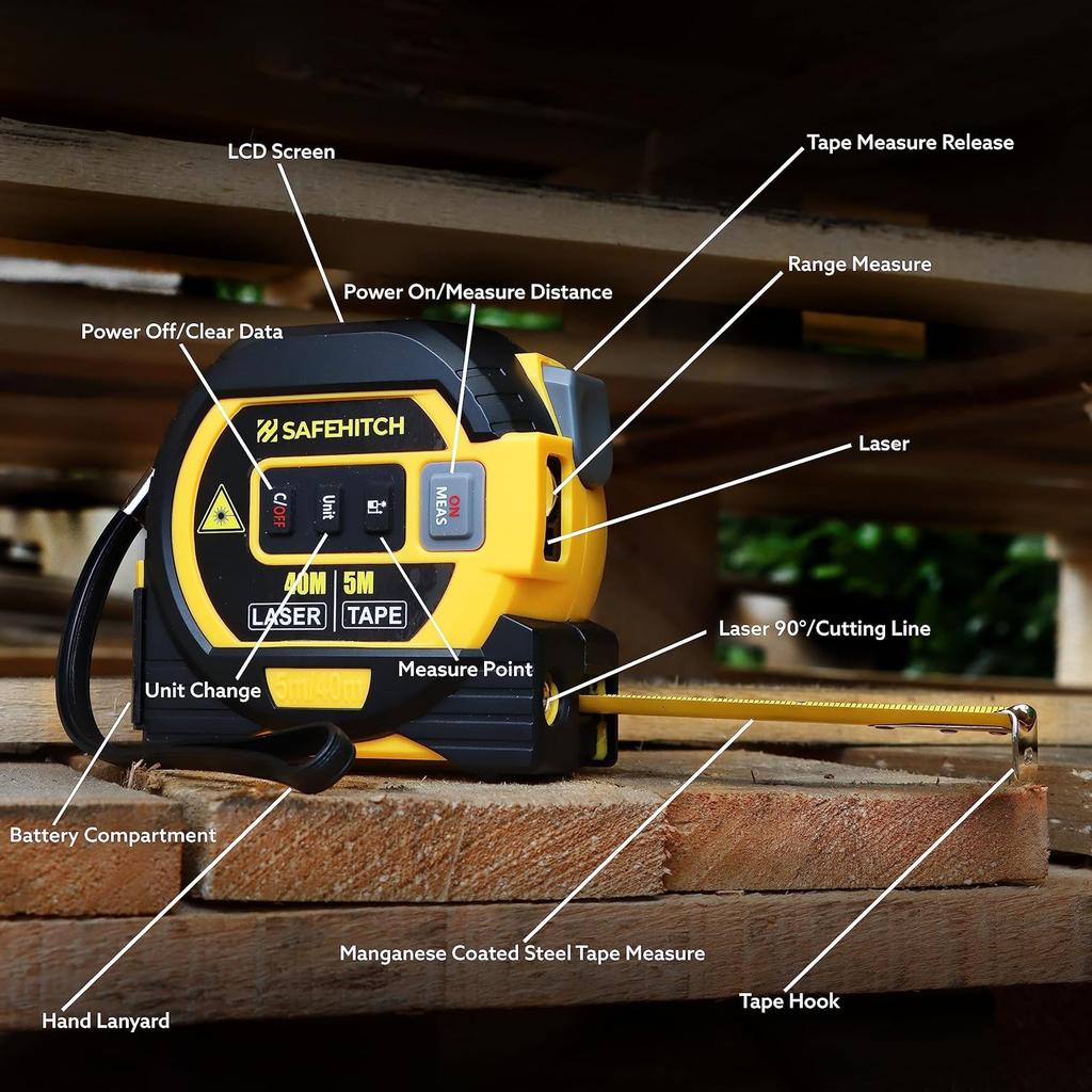 2024 New Laser Tape Measure 3-in-1 with Large LCD Display | Digital Laser Measurement Tool in/ft/m Scales up to 131ft/40M with calculations | Tape