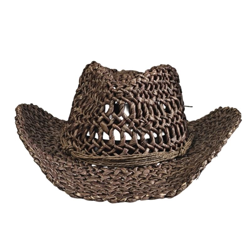Elegant Openwork Straw Victorian Hat With Adjustable Tie For Women Outdoor Beach Vacation Gardening Activities