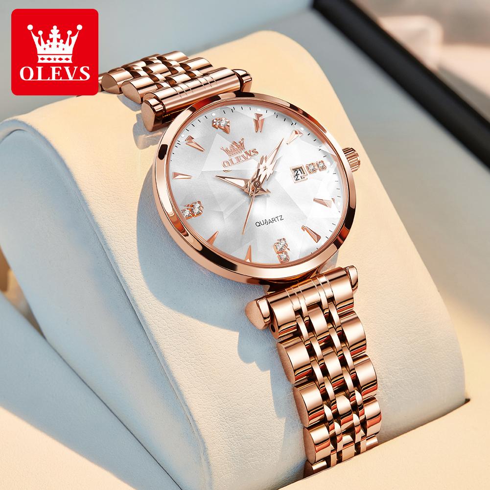 OLEVS 5536 Brand Beautiful Women's Watches Prism Mirror Waterproof Fashion Quartz Watch for Rose Genuine Date Ladies Wristwatch