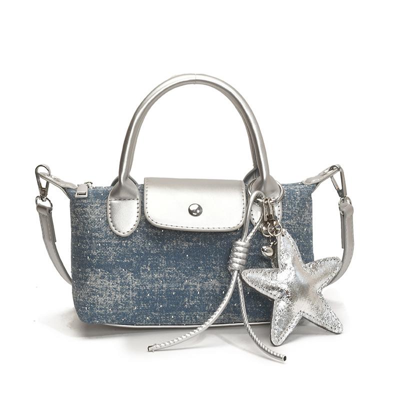 Portable dumpling bag 2025 new trend shoulder women's bag high-end niche design denim contrasting color messenger bag